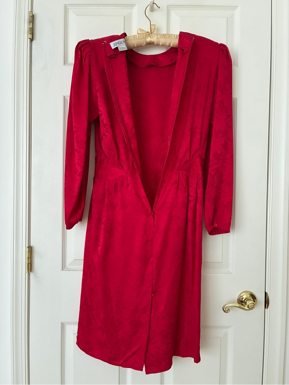 Vintage Argenti Red Silk Long Sleeve Shoulder Pads Dress Size 8 - Picture 3 of 8